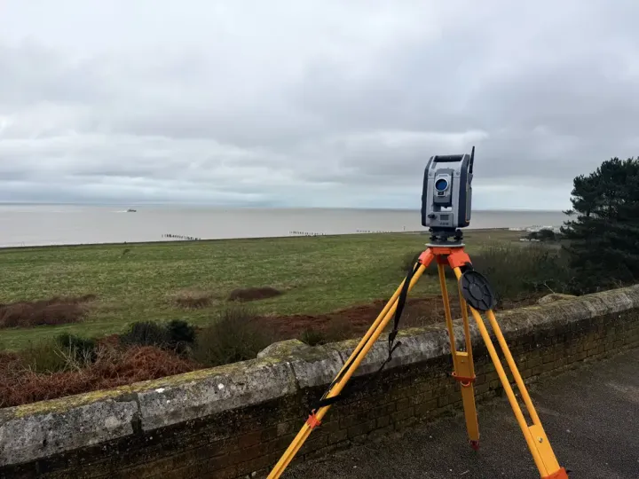 Trimble S7 robotic total station during a coastal topographical survey